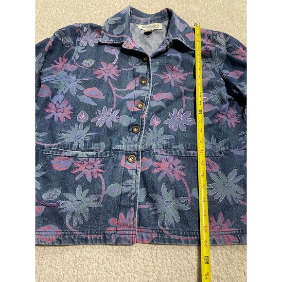 VTG Appleseed's Womens Size PM Petite Medium Floral Button Up Denim Jean Jacket - Picture 4 of 8